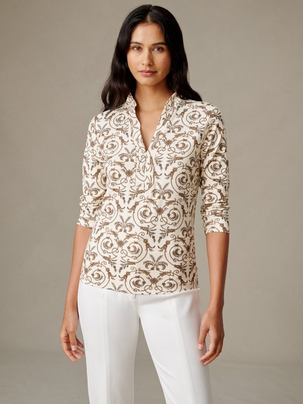 J McLaughlin Kate Ruffle Top in Noble Crest - Cream/Gold NEW